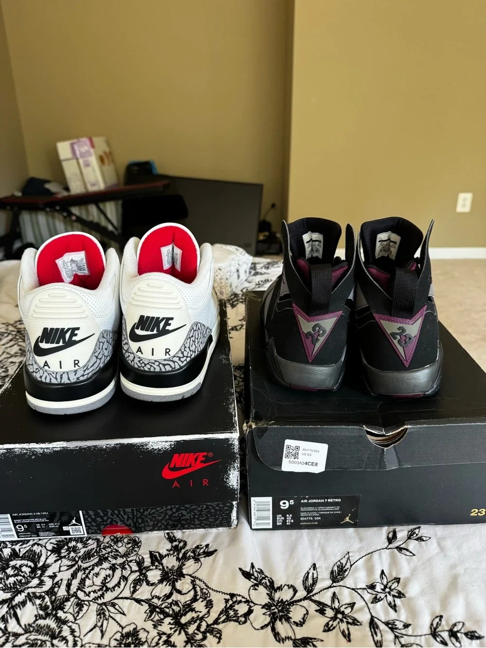 Jordan 3 White Cement & Jordan 7 Bordeaux Size 9.5 Men’s